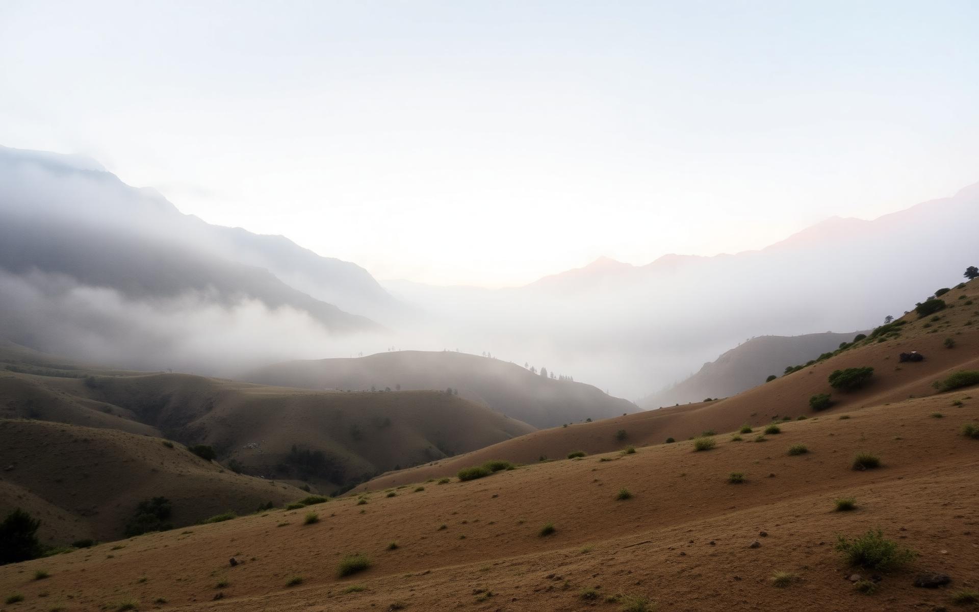 Misty mountain landscape at dawn